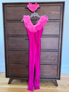 Hot Pink Tulle Ruffle One-Piece Jumpsuit. SA